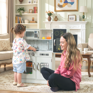 Sunvega Kids Kitchen Playset with Chalkboard Phone Ice Maker and 5 Accessories