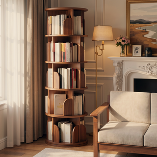 Sunvega 360° Rotating Bookshelf with Wheels and Drawer for Space-Saving Storage