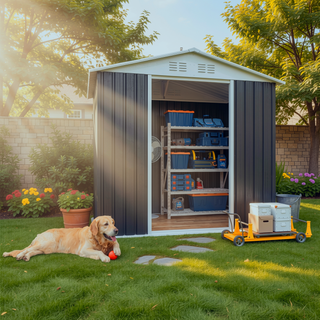 Sunvega Pent Roof Outdoor Storage Shed with Aluminum Alloy Frame and Sliding Door