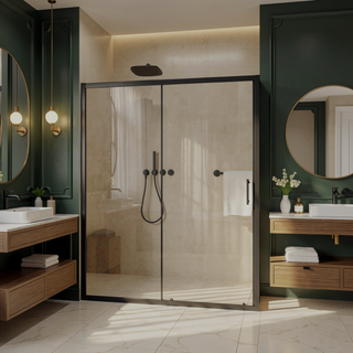 Sunvega 60x62 Inch Adjustable Sliding Shower Door with Tempered Glass and Black Frame