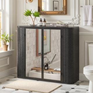 Sunvega Wall-Mounted Bathroom Cabinet with 2 Mirrored Doors and Open Shelf