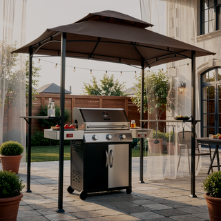 Sunvega 8x5 Ft Outdoor Grill Gazebo with Double Tier Soft Top Canopy and Steel Frame