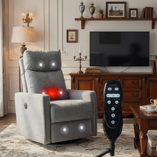 Sunvega Fabric Swivel Rocker Recliner Chair with Massage and Lumbar Heat for Living Room