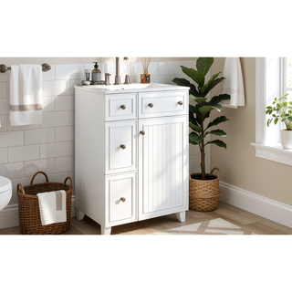 Sunvega 24-Inch Bathroom Vanity Cabinet with Ceramic Sink and Storage