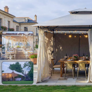 Sunvega 10 x 13 Outdoor Gazebo Canopy Shelter with Vented Roof and Sage Gray Curtains