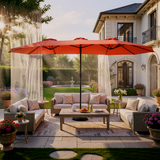 Sunvega 15-Foot Rectangular Outdoor Umbrella with Crank for Patio and Garden