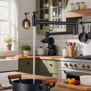 Sunvega Wall Mount Folding Kitchen Pot Filler Faucet with Free-Swivel Arm