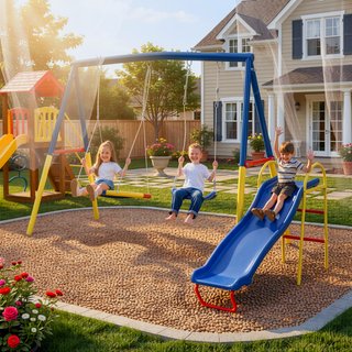 Sunvega Heavy-Duty A-Frame Metal Outdoor Swing Set with Saucer and Belt Swings
