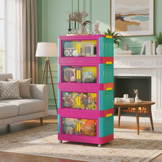 Sunvega 5-Tier Collapsible Storage Cabinet with Wheels and Magnetic Door