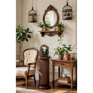 Sunvega Decorative Two-Tiered Water Fountain with Woodland Animal Design and Light