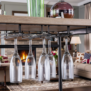 Sunvega Natural and Black Finish Bar Table with Glassware Storage and Shelves