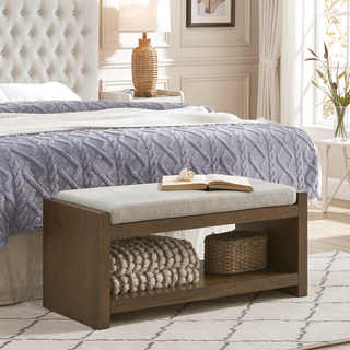 Sunvega Modern Accent Bench with Removable Cushion and Lower Storage Shelf