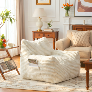 Sunvega Oversized Comfy Beige Bean Bag Chair with Supportive Armrests for Living Room