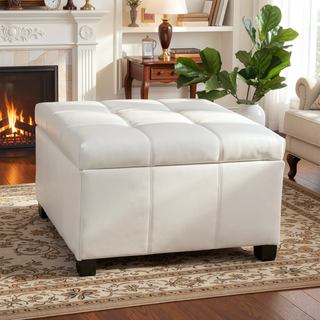 Sunvega Richmond KD Fabric Storage Ottoman with Birch Legs 30x30 Inches