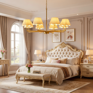 Sunvega Gold Finish 6-Light Rope and Fabric Shade Chandelier Pendant Lamp