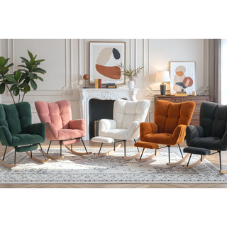 Sunvega Teddy Fabric Rocking Chair with Adjustable Footrest for Living Room