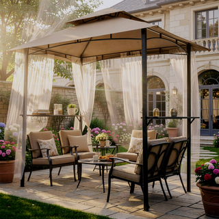 Sunvega 8x5 Ft Outdoor Grill Gazebo with Double Tier Soft Top Canopy and Steel Frame