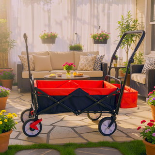Sunvega Heavy Duty Folding Outdoor Cart with Front Wheel Brakes and Cup Holders