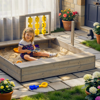 Sunvega Kids Sandbox with Adjustable Canopy Lid Bench and Chalkboard Games