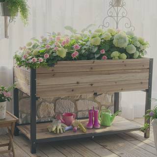 Sunvega Solid Wood Raised Garden Bed Planter Box with Legs and Storage Shelf