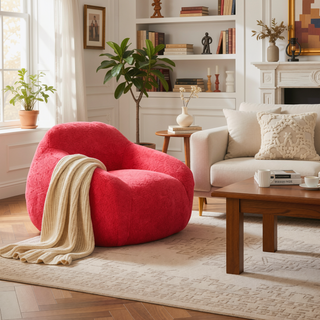 Sunvega Faux Fur Bean Bag Sofa with Memory Foam Filler and Armrests for Living Room