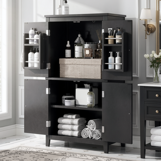Sunvega Freestanding Bathroom Storage Cabinet with 4 Doors and Adjustable Shelves