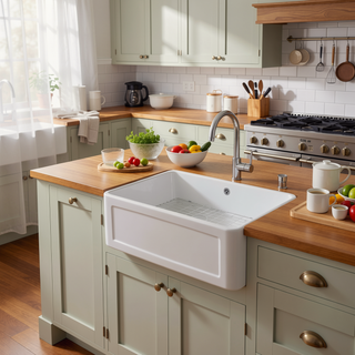 Sunvega 24 Inch White Ceramic Farmhouse Sink with Apron Front
