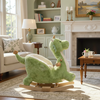 Sunvega ASTM-F963 Certified Spring Rocking Horse with Plush Fabric and Animal Sounds