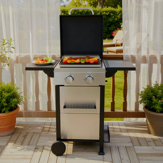 Sunvega 2-Burner Propane Gas BBQ Grill With 24600BTU Output And Foldable Side Table