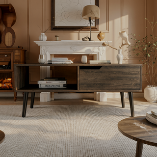 Sunvega Dark Walnut Coffee Table with One Open Shelf and One Drawer