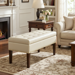 Sunvega Plush Tufted Storage Bench with Nail Accent for Bedroom Seating