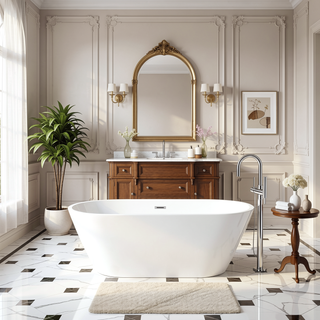 Sunvega 59 Inch Acrylic Freestanding Soaking Tub with Gold Overflow Drain