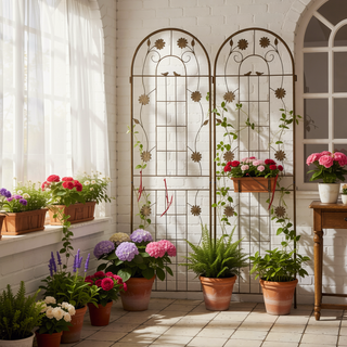 Sunvega Rustproof Metal Garden Trellis for Climbing Plants Outdoor Flower Support 4 Pack