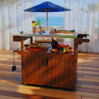 Sunvega Stainless Steel Outdoor Bar Cart with Wheels and Storage for Food Prep