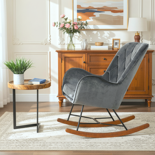 Sunvega Mid Century Modern Dark Grey Rocking Chair for Bedroom and Living Room