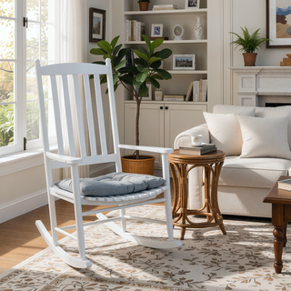 Sunvega Black Painted Populus Wood Porch Rocker Chair with Wide Seat