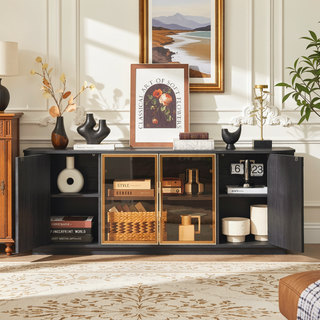 Sunvega Modern Wavy TV Stand Rounded Corner Cabinet for Living Room Storage