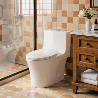 Sunvega Light Grey Elongated One-Piece Toilet with Dual Flush and Soft Closing Seat