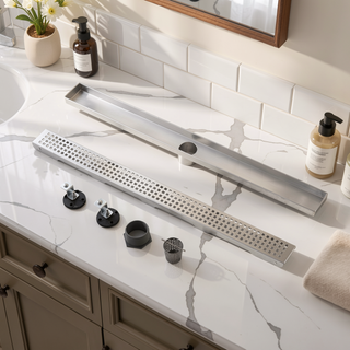 Sunvega 28 Inches Linear Shower Drain with Hair Strainer and Leveling Feet