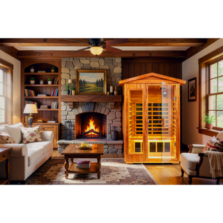 Sunvega Two Person Far Infrared Khaya Wood Outdoor Sauna Room with Bluetooth Audio