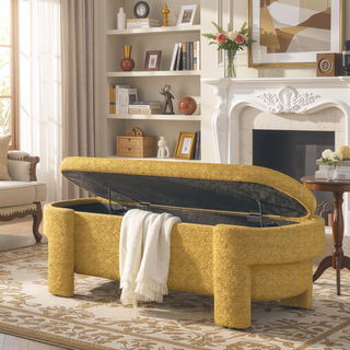 Sunvega Large Linen Upholstered Storage Bench with Foam Seat for Living Room