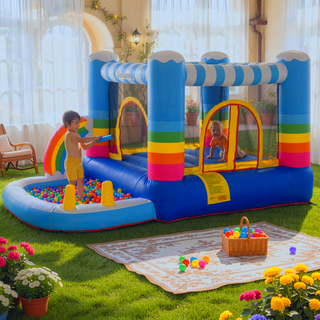 Sunvega Kids Inflatable Bounce House with Trampoline Pool and Air Blower for Indoor Outdoor