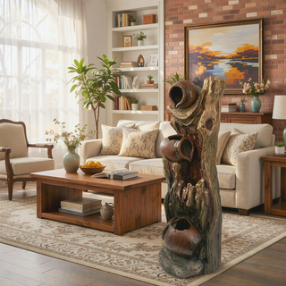 Sunvega Decorative Brown Water Fountain with Otter Design Light and Pump