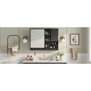 Sunvega 36 Inch Wall Mounted Bathroom Mirror Cabinet with Adjustable Shelf and Hidden Storage
