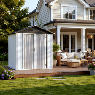 Sunvega 6FTx4FT Apex Roof Metal Garden Shed for Outdoor Storage White and Black