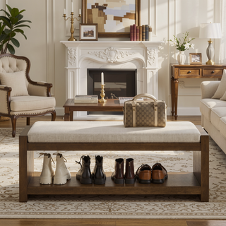 Sunvega Modern Accent Bench with Removable Cushion and Lower Storage Shelf