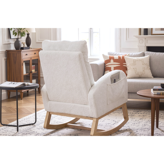 Sunvega Teddy Fabric Rocking Chair With Wood Legs For Living Room And Bedroom