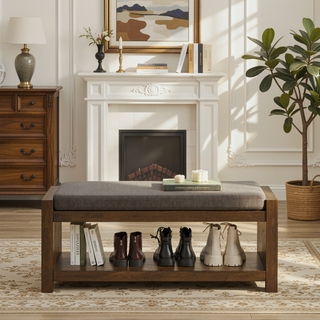 Sunvega Modern Accent Bench with Removable Cushion and Lower Storage Shelf