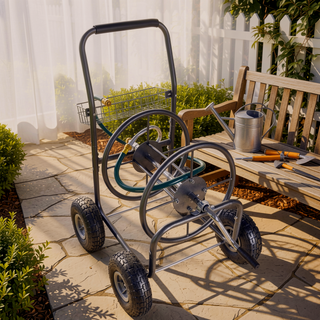 Sunvega 4 Wheel Heavy Duty Water Hose Reel Cart with Storage Basket and Weather Resistant Finish