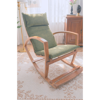 Sunvega Modern Rocking Chair With Wooden Frame And Plush Red Cushion For Living Room